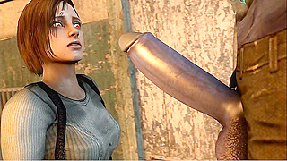 Capcom Beauty Greets Giant Mutant Dick with Ravenous Blowjob Hunger