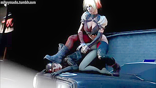 Harley Quinns Busty Shemale Threesome Sparks Hot Lesbian Action with Catwoman