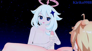 Paimons Hot 3D Fantasy Tryst Under Luminous Skies – A Genshin Desire