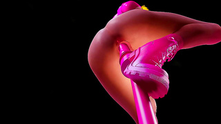 Voluptuous Hentai Beauty Rides Glowing Toy in Sexy Lace Underwear Fantasy