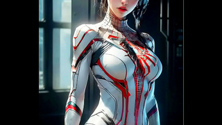 SpiderGirls High-Tech Allure: AI seduces in sleek futuristic suit