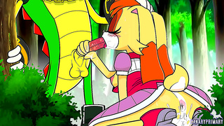 Furry Enthusiast Relishes Wild Oral Delight Beneath the Sunlit Sky
