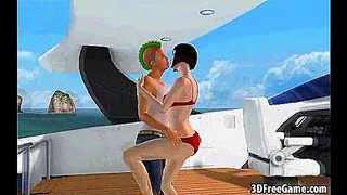 Brunette Beauty Takes Rough Ride on Boat Deck Under Open Sky