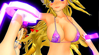 Busty Touhou Warriors Battle with Sensual Magic in MMD Fantasy Showdown