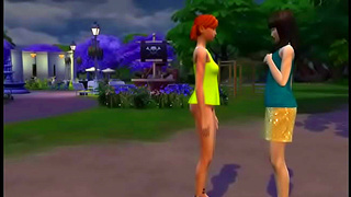 Lesbian Sims Share Fiery Kiss Seductive Embrace in Hot Animated Encounter