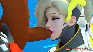 Mercy Rides Massive Cock With Her Busty Curves in Hot 3D Hentai Sex