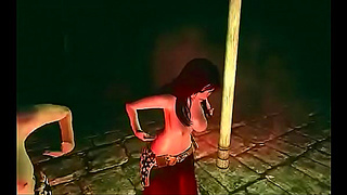 Brunette Enchantress Tempts Dragonborn with Steamy Dance in 3D Skyrim Realm
