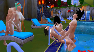 Bulma Chi-Chi Tempt Their Stepsons in a Hot Summer Pool Encounter