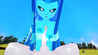 Glaceon Tempts Cinderace with Naughty Caresses Leading to Hot Creampie Action
