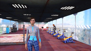 Brave Brunette in Foxy Fallout Gear Tempts Fate at the Gym