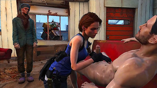 Jill Valentine Teases Lover with Sensual Blowjob handjob in Hot 3D Fantasy
