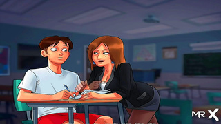 Busty Tutor Tempts Classmate in Hot Summer Seduction Scene