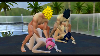 Hinata Sakura Swap Partners in Hot Naruto Pool Encounter
