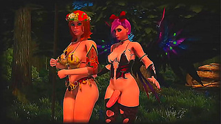 Shemale Enchantress Seduces Curvy Warrior Queen in Wild Forest Rendezvous – 3D Fantasy