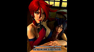 Ahri Tempts Miss Fortune in Sultry League Liaison under Moonlight