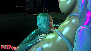 Futanari Goddess Rides BFFs Huge Dick in Neon Cybersex Fantasy
